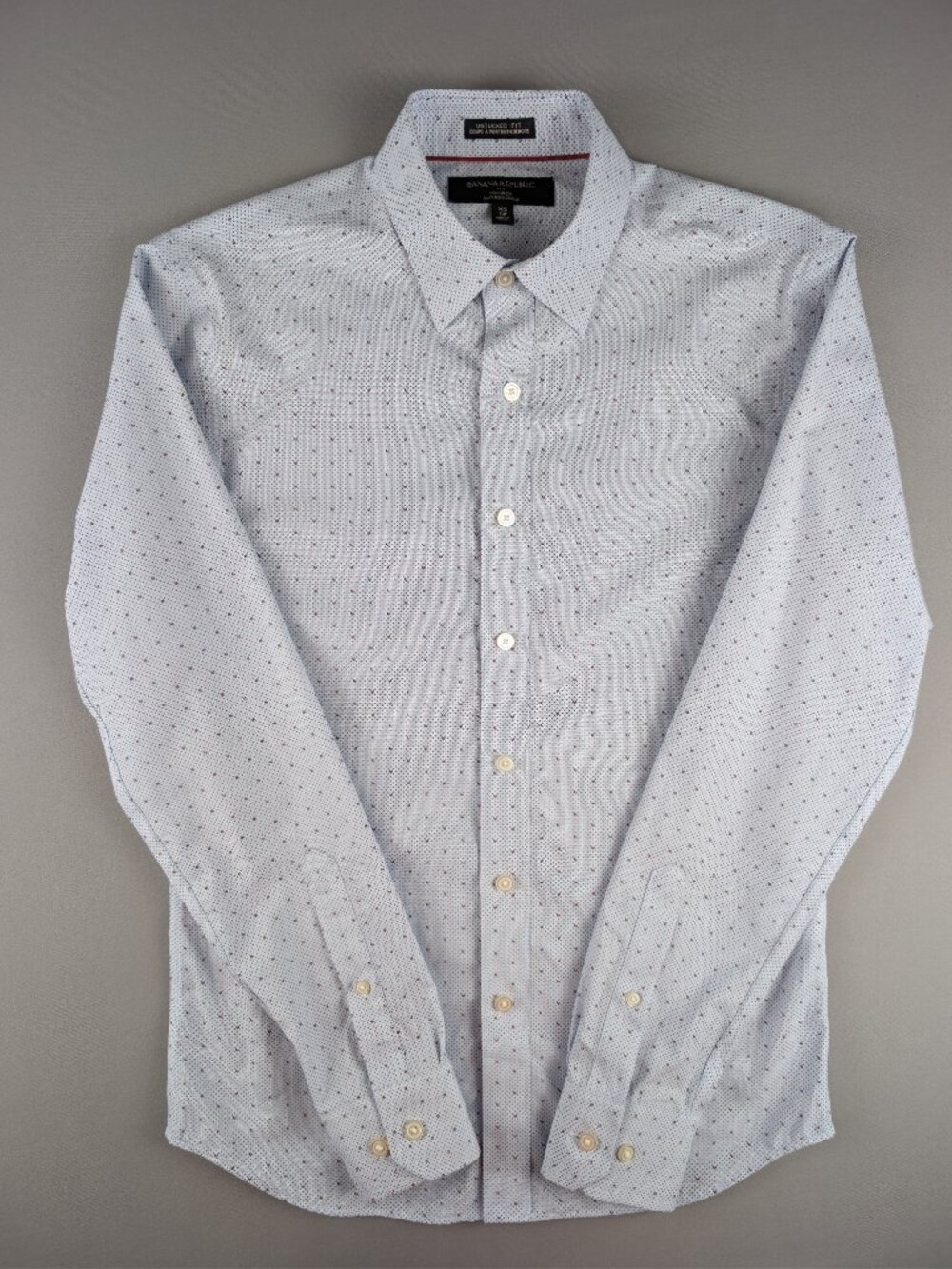 Banana Republic Untucked Fit Non-Iron Mens XSโ Blue Dot Floral L/S Shirt - Picture 2 of 11